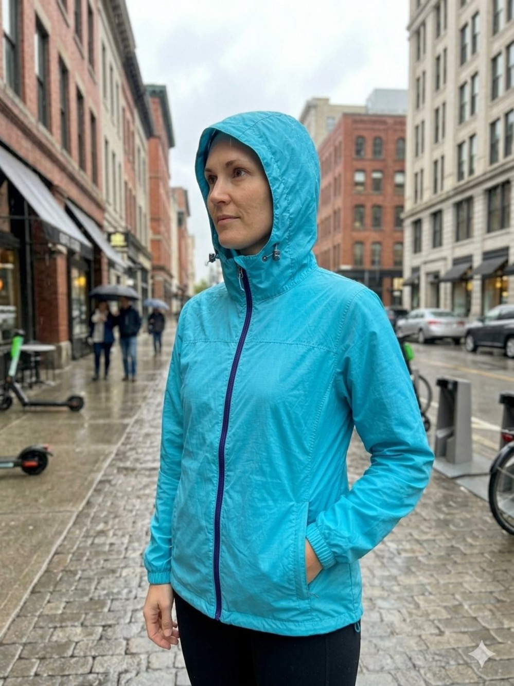 Eddie Bauer Women's Rainfoil Ripstop Hooded Jacket Blue Size Large-Spring 2015